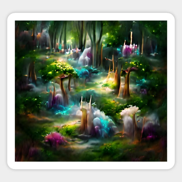 Elven Fantasy Conceptualized Forest Sticker by Mihadom